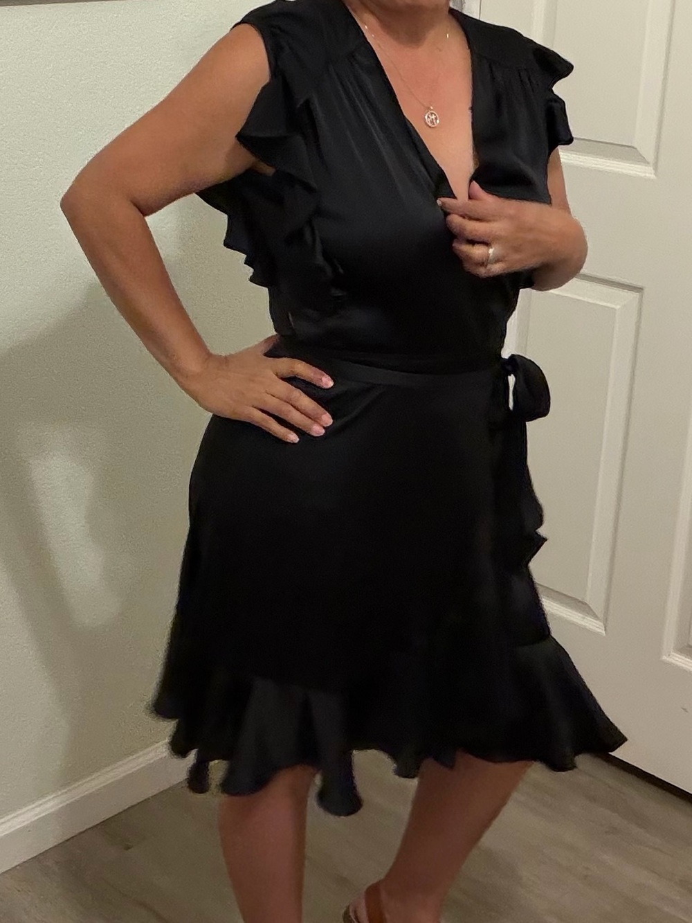 7 For All Mankind Black Ruffle Wrap Mini Dress